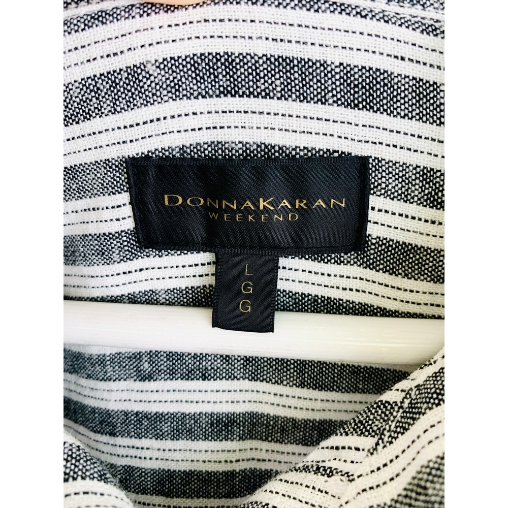 Donna Karan Weekend Striped Linen-Blend Shirt L Coastal Preppy Travel Breathable - Picture 4 of 16